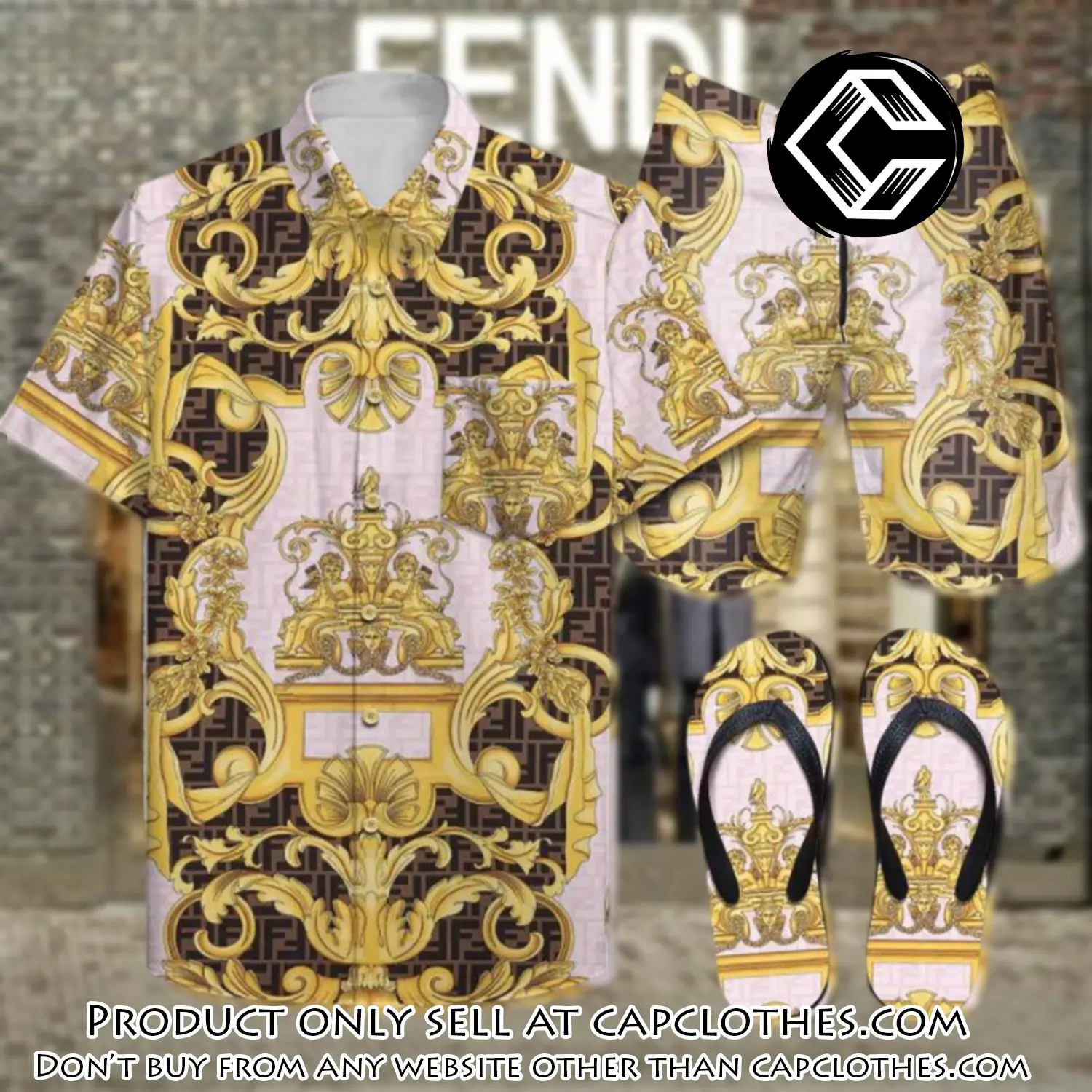 Fendi summer outfitsace flip flops and combo hawaii shirt shorts luxury brand summer outfit hsf318 cc5807738